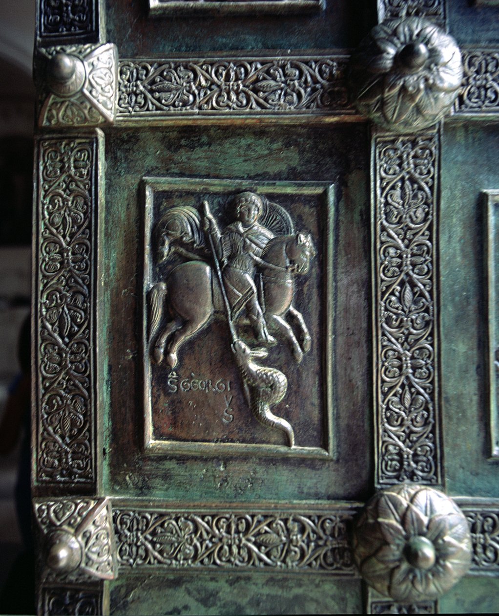 São Jorge e o Dragão, painel de relevo das portas principais (bronze) de Barisano da Trani