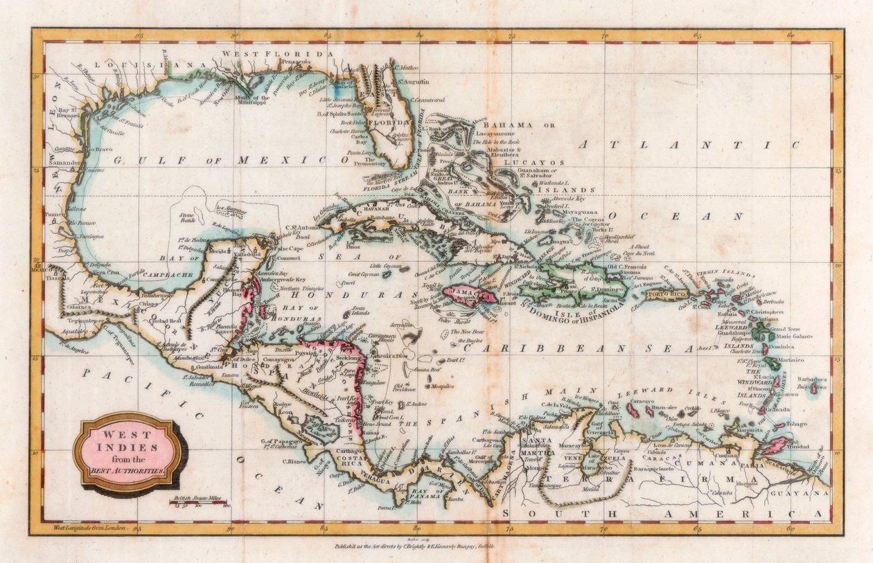 Mapa das Índias Ocidentais, século XVIII. de Barlow