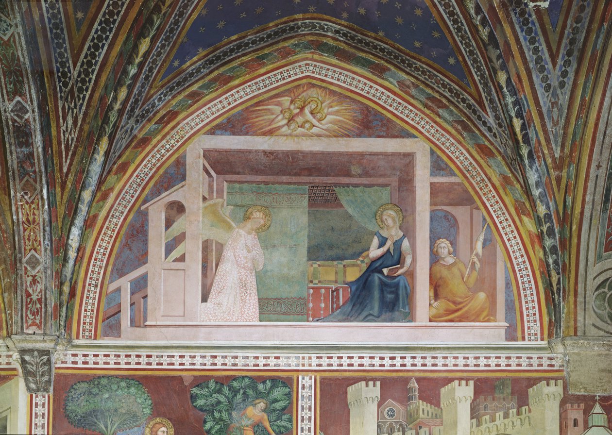A Anunciação, de uma série de cenas do Novo Testamento de Barna da Siena