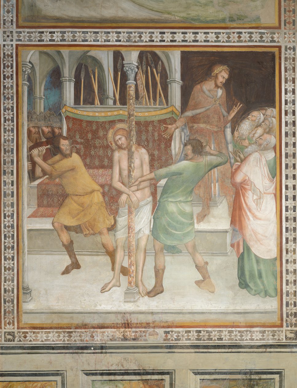 Cena do Novo Testamento: Flagelação de Cristo (fresco) de Barna da Siena