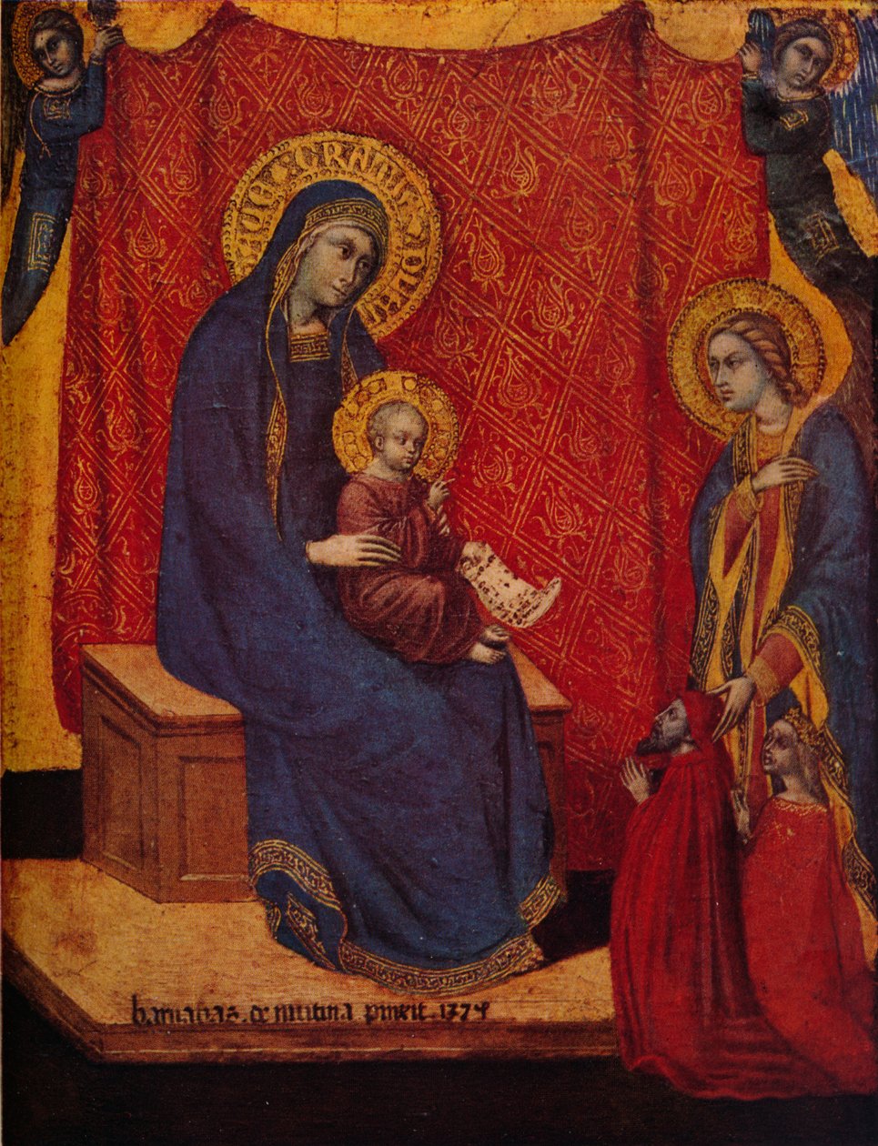 A Madonna Entronizada e Dois Doadores em Adoração, 1374 de Barnaba da Modena