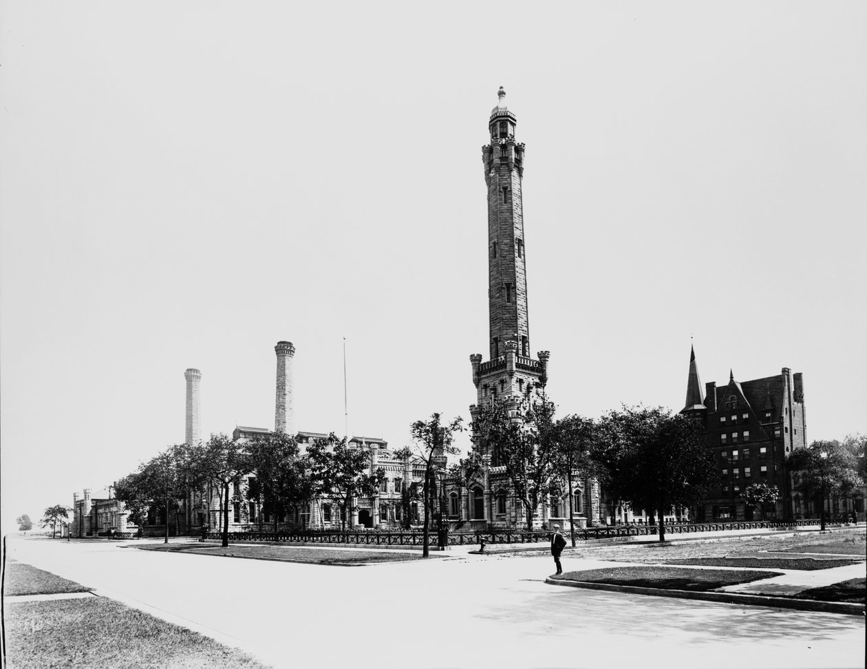 Chicago Water Tower, Chicago, Illinois, EUA, c.1900 (foto a p/b) de Barnes and Crosby