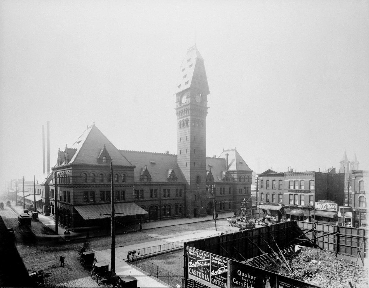 Dearborn Station, Chicago, Illinois, EUA, c.1883 (foto a p/b) de Barnes and Crosby