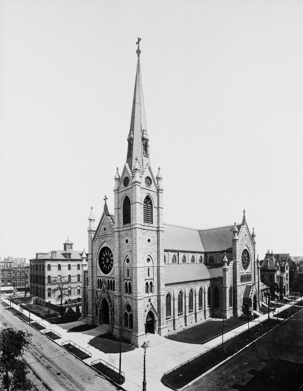Catedral do Santo Nome, Chicago, Illinois, EUA, c.1895 (foto a p/b) de Barnes and Crosby