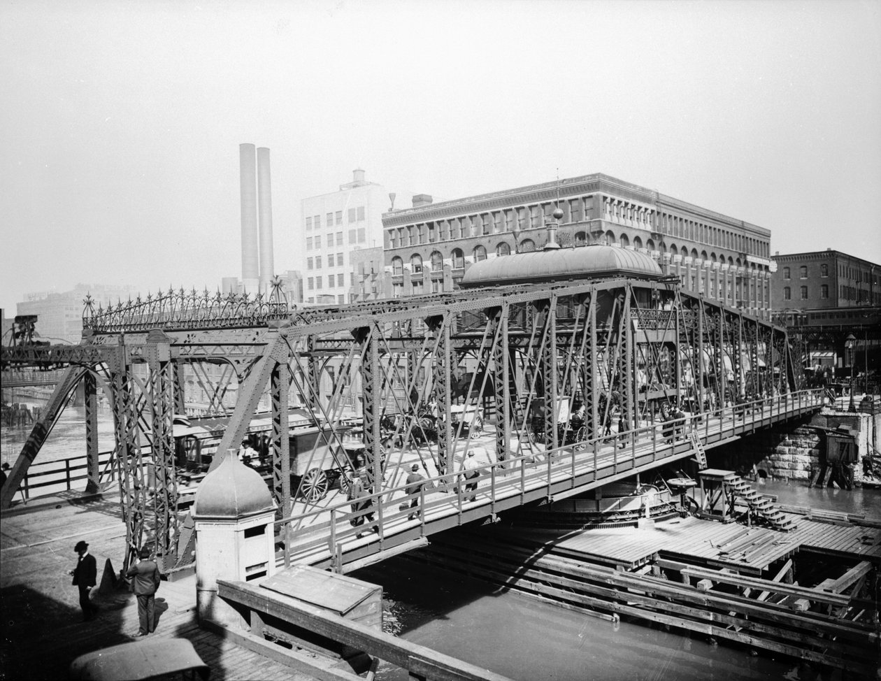 Madison Street Bridge, Chicago, Illinois, EUA, c.1905 (foto a p/b) de Barnes and Crosby