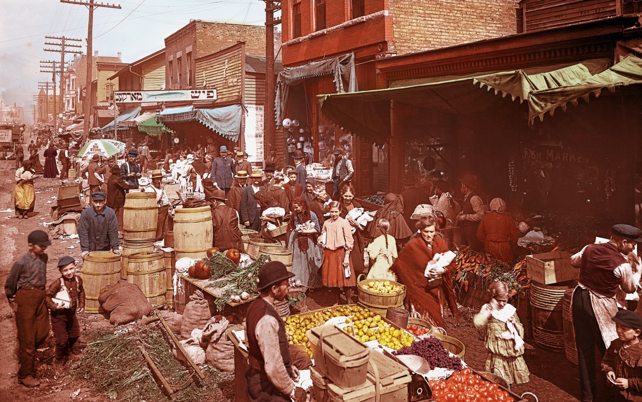 Maxwell Street Market., Chicago, Illinois, EUA, c.1905 (foto) de Barnes and Crosby