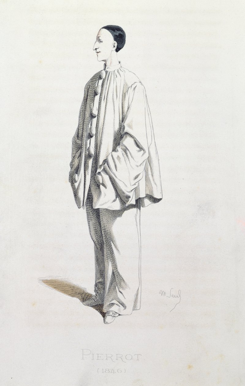 Pierrot, de &39;Masks and Bouffons&39; do artista, gravado por A. Manceau, 1860 de Maurice Sand