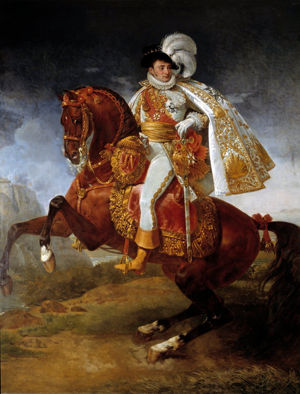Retrato equestre de Jerome Bonaparte (1784-1860) Pintura King of Westphalia de Antoine Jean Gros (1771-1835) 1808 Sol. 3,21x2,65 m - Retrato equestre de Jerônimo Bonaparte (1784-1860), Rei de Vestefália. Pintura de Antoine Jean Gros (1771-1835), cal de Baron Antoine Jean Gros