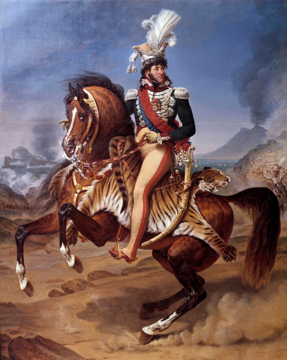Retrato equestre de Joachim Murat (1767-1815) Rei de Nápoles a Nápoles com vista sobre a Vesúvio (Vesuvio) Pintura de Antoine Jean Gros (1771-1835) Sol do século XIX. 3,43x2,8 m - Retrato equestre de Joachim Murat (1767-1815), Rei de Nápoles em Nápoles de Baron Antoine Jean Gros