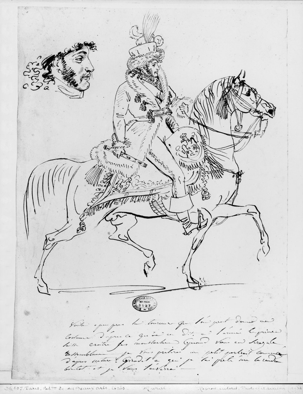 Retrato equestre do Príncipe Joachim Murat (caneta e tinta marrom e grafite sobre papel) de Baron Antoine Jean Gros