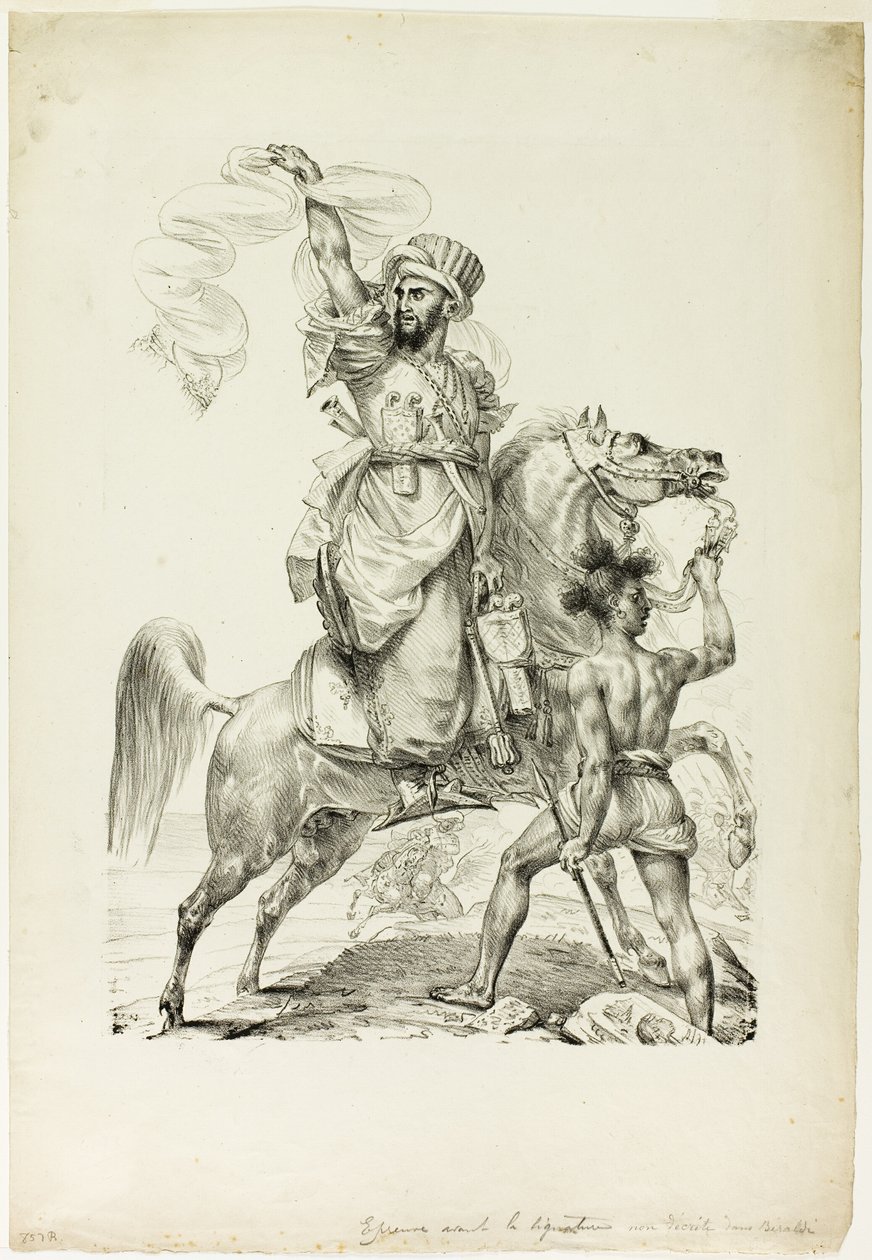 Chefe mameluco montado pedindo ajuda de Baron Antoine Jean Gros
