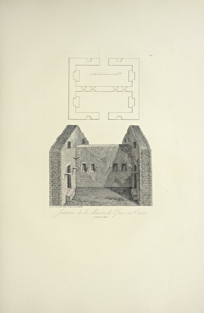 Interior da Casa do Inca em Canar, desenhado por Gmelin, ilustração de "Vistas da Cordilheira e Monumens dos Povos Indígenas da América" por Alexander von Humboldt e Aime Bonpland, 1813 de Baron Friedrich Alexander von Humboldt