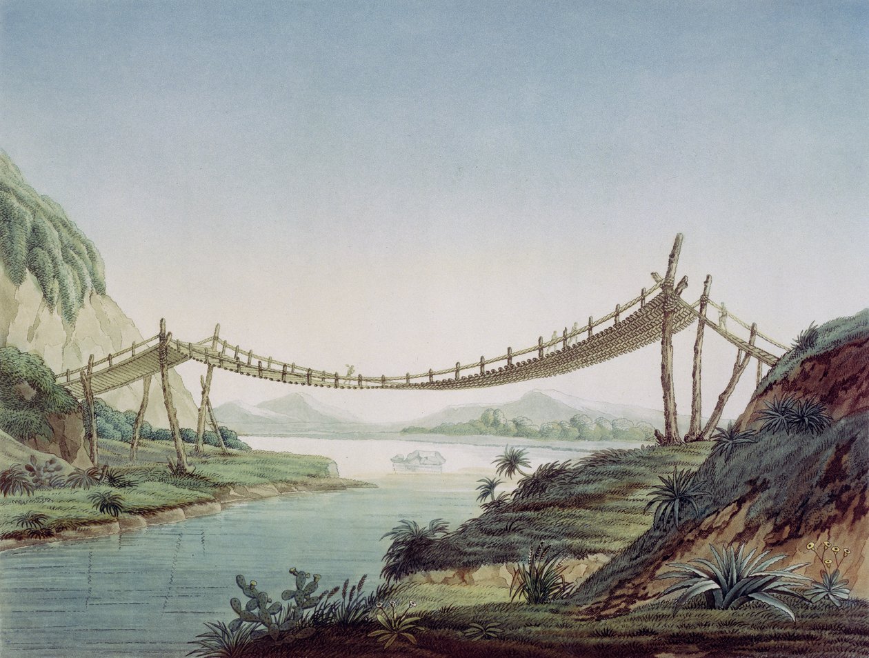 Ponte de corda perto de Penipe, atravessando o rio Chambo, México, 1810 de Baron Friedrich Alexander von Humboldt