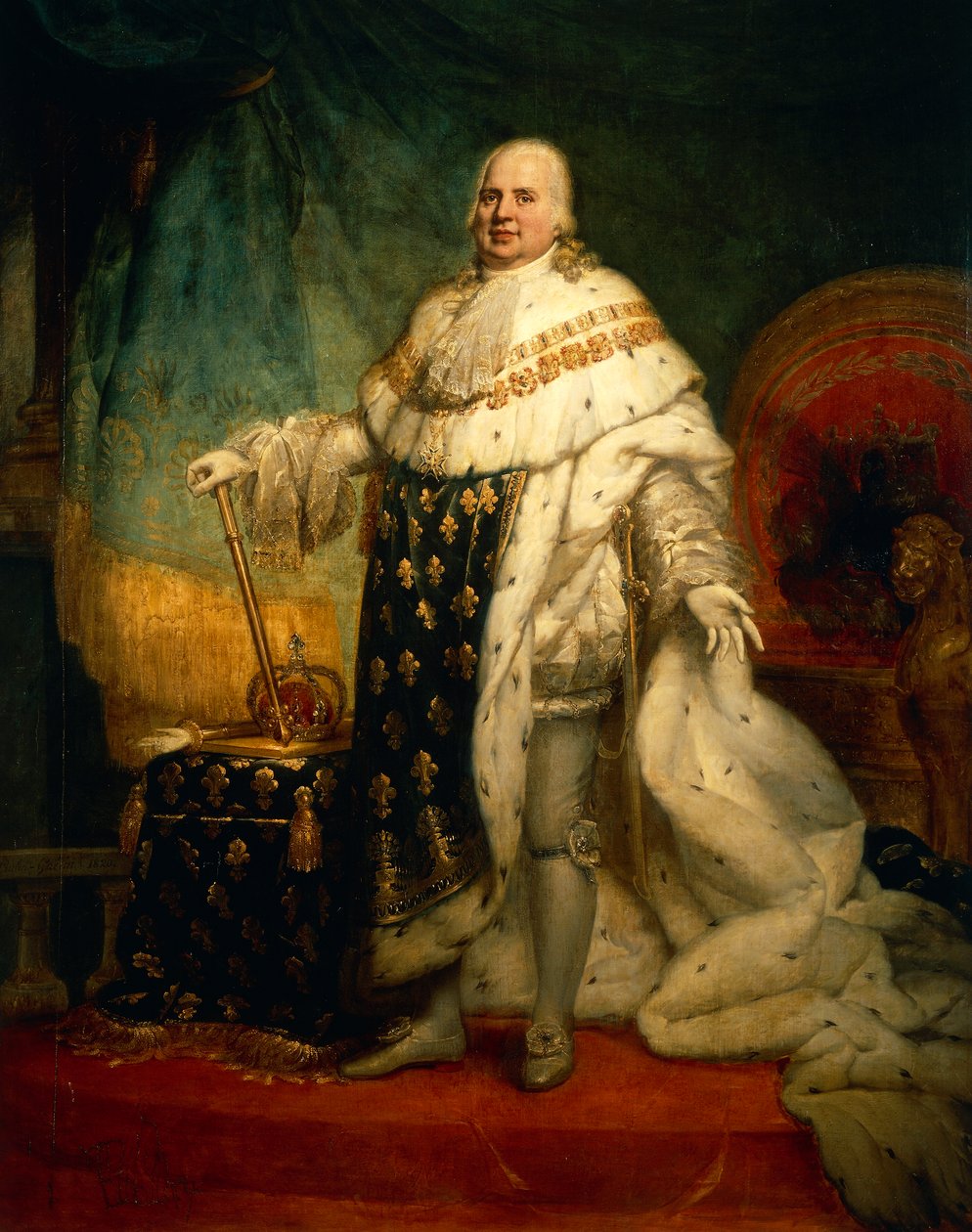 Retrato de Luís XVIII da França com a túnica da coroação (Versalhes de Baron Pierre Narcisse Guerin