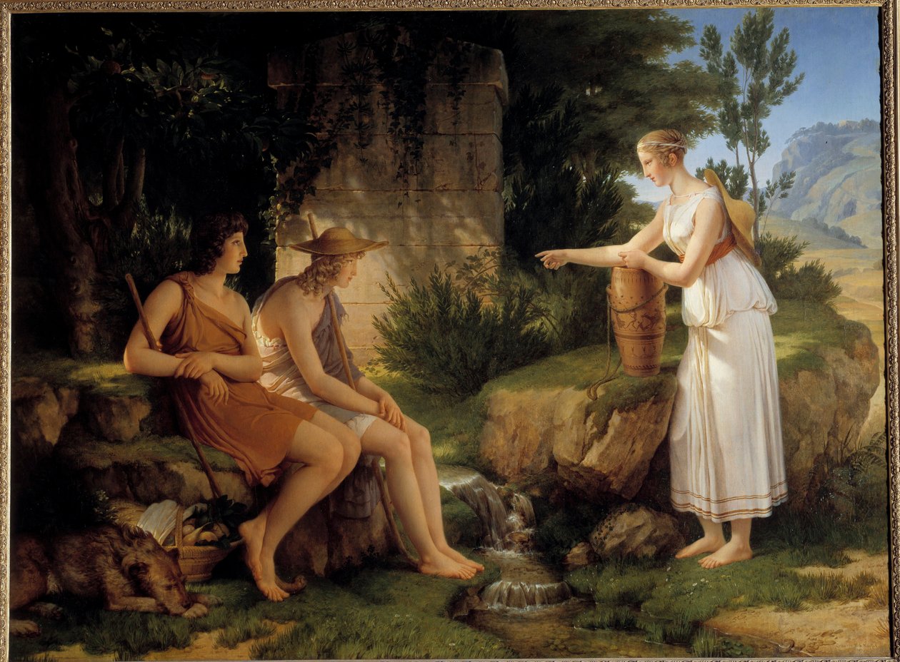 Os Pastores no Túmulo de Amyntas Ilustração dos "Idyllles" de Salomon Gessner - Pintura de Pierre Narcisse (Pierre-Narcisse) Guerin (1774-1833) 1805 Sol 1,31x1,76 m de Baron Pierre Narcisse Guerin