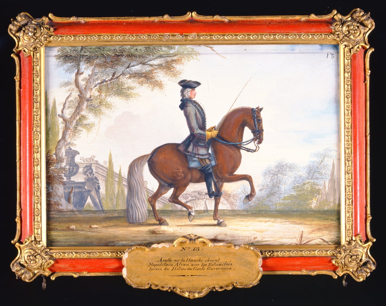 No. 13 Escadarias de adestramento realizadas por um cavalo napolitano da Escola Espanhola de Equitação chamado Alzan (wc no papel) de Baron Reis Eisenberg
