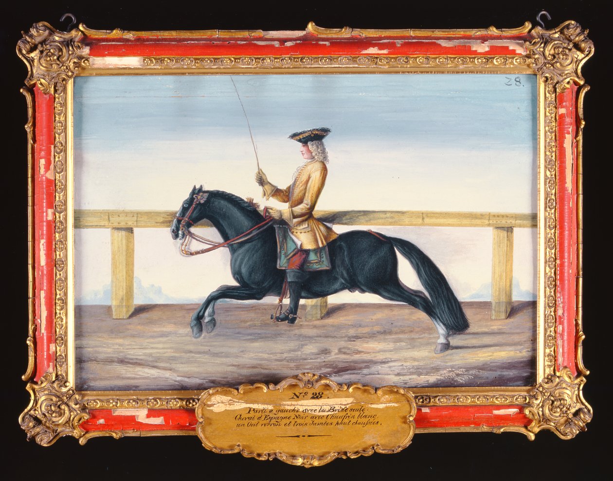 No. 28 Um cavalo preto espanhol da Escola de Equitação Espanhola que executa um movimento de adestramento (wc em papel) de Baron Reis Eisenberg
