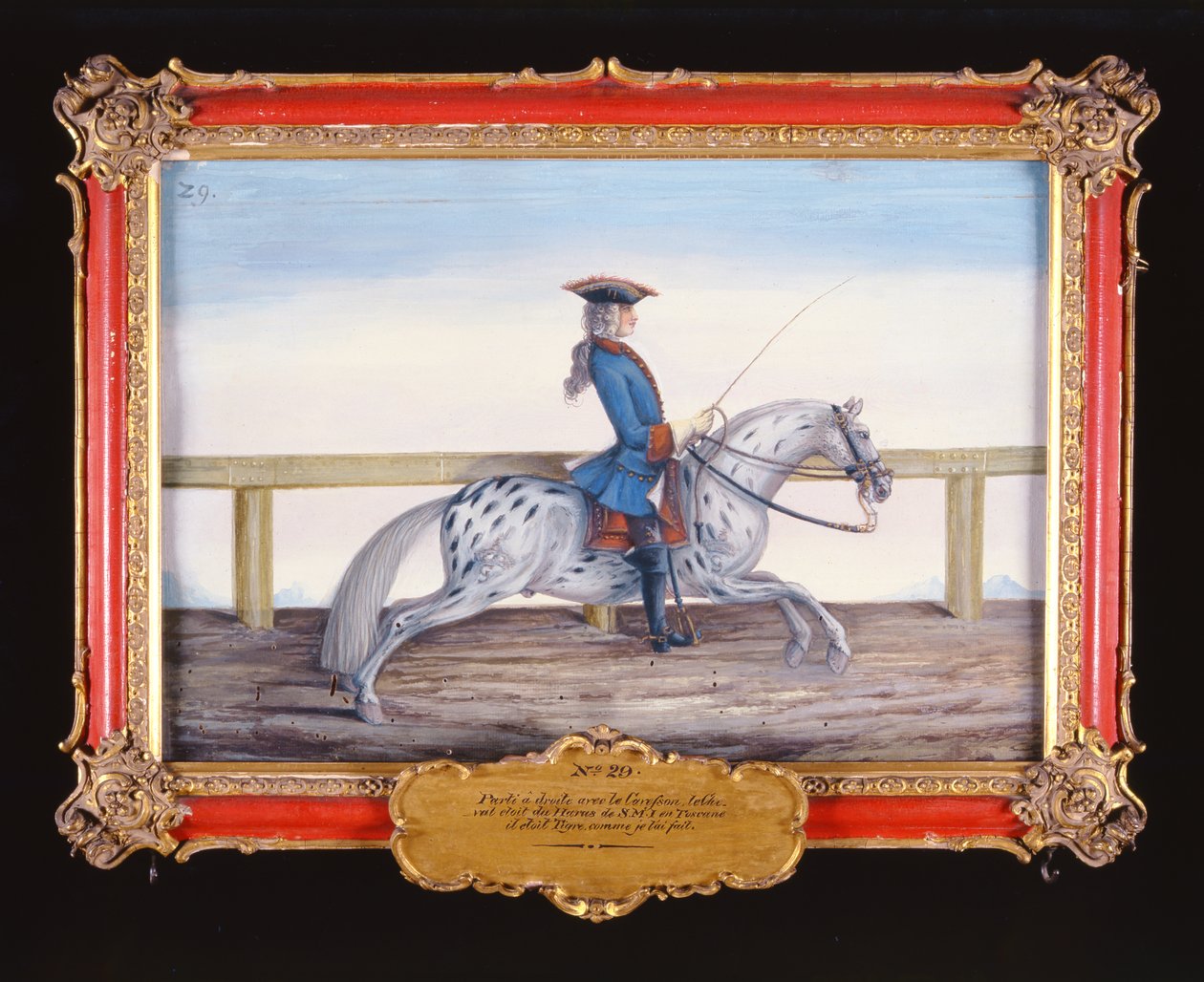 No. 29 Um cavalo cinzento malhado da Escola de Equitação Espanhola que executa um movimento de adestramento (wc em papel) de Baron Reis Eisenberg