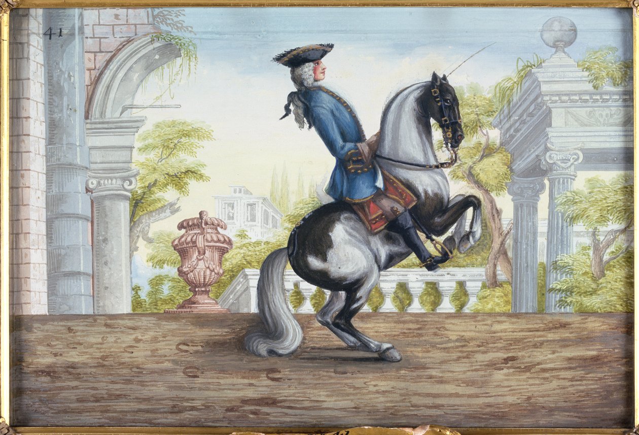 No. 41 Um cavalo malhado da Escola de Equitação Espanhola que executa o Pesade (wc em papel) de Baron Reis Eisenberg