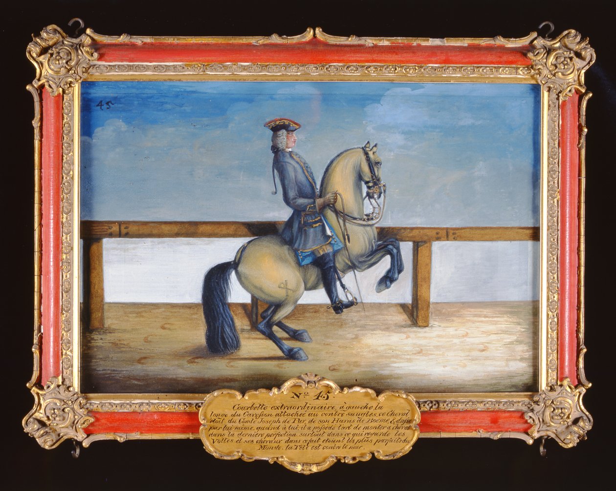 No. 45 Um cavalo da Escola de Equitação Espanhola que executa um movimento de adestramento chamado o Courbette (wc em papel) de Baron Reis Eisenberg