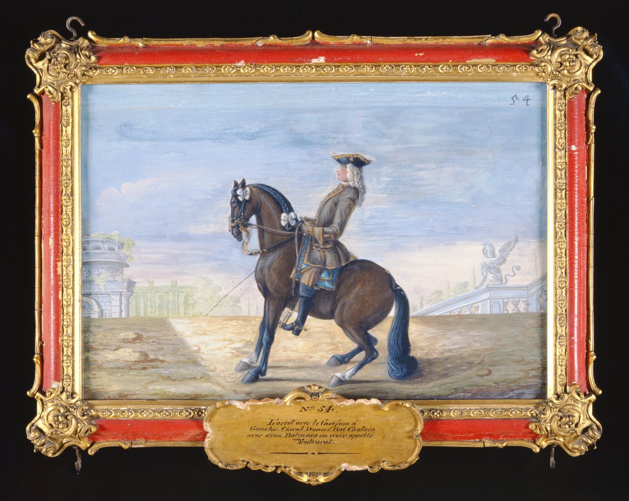 No. 54 Um cavalo de castanha dinamarquês da Escola de Equitação Espanhola que executa um movimento de dressage (wc em papel) de Baron Reis Eisenberg