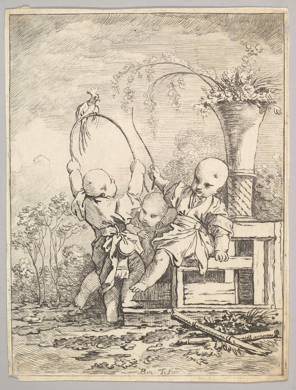 Crianças chinesas brincando com um papagaio, 1760-70. de Baron de Thiers Louis Antoine Crozat