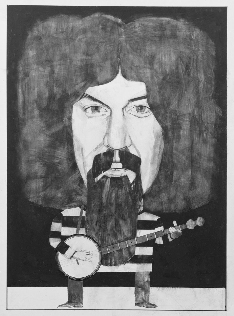 Retrato de Billy Connolly, ilustração para o ouvinte, década de 1970 (guache a bordo) de Barry Fantoni