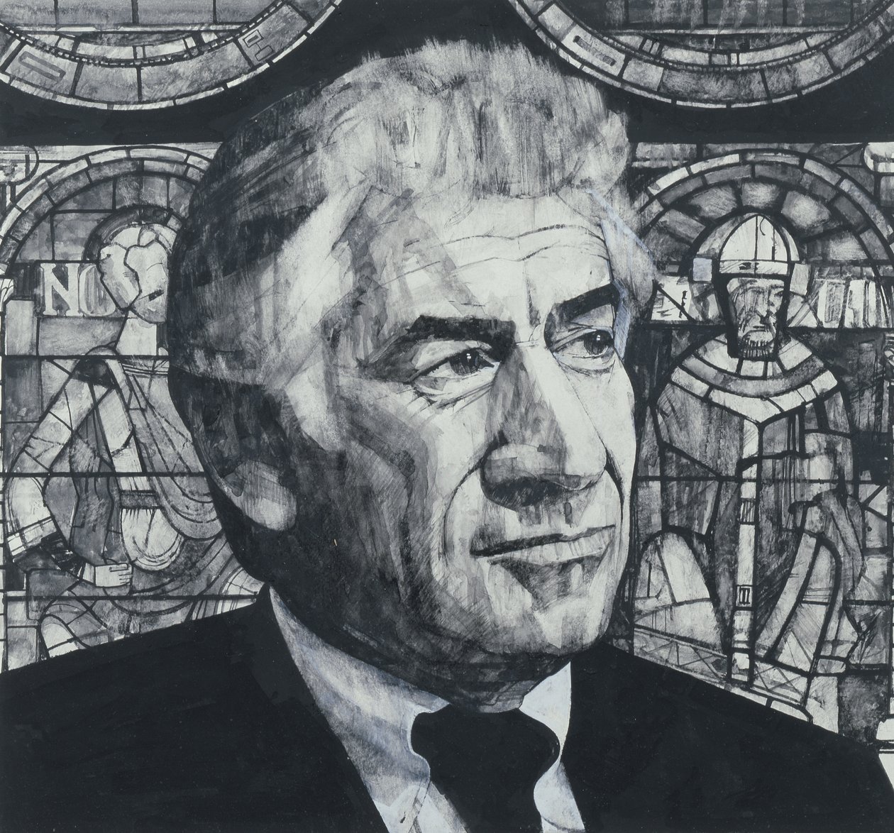 Retrato de Leonard Bernstein, ilustração para o The Sunday Times, de 1970 (guache a bordo) de Barry Fantoni