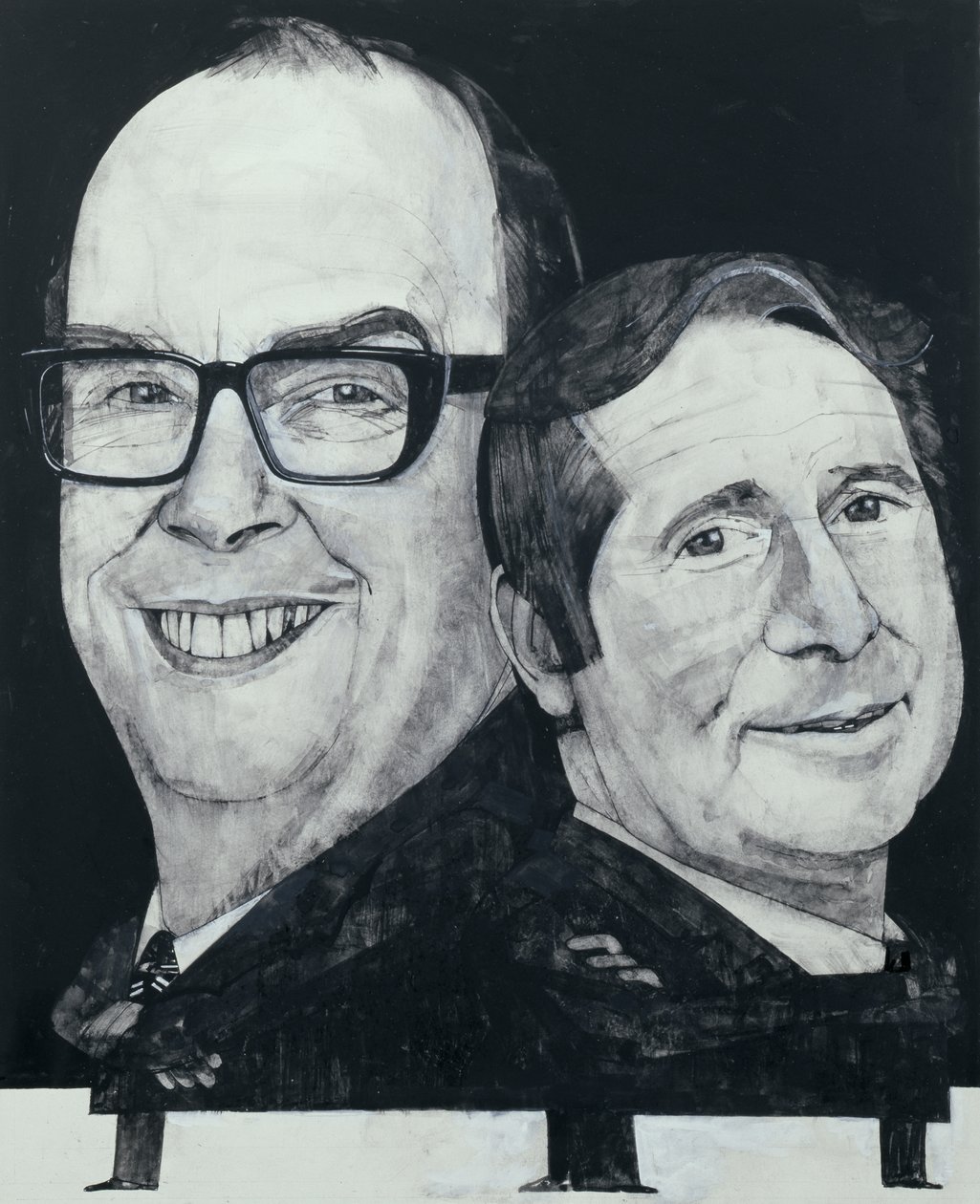 Retrato de Morecambe e sábio, ilustração para o ouvinte, 1970 (guache a bordo) de Barry Fantoni