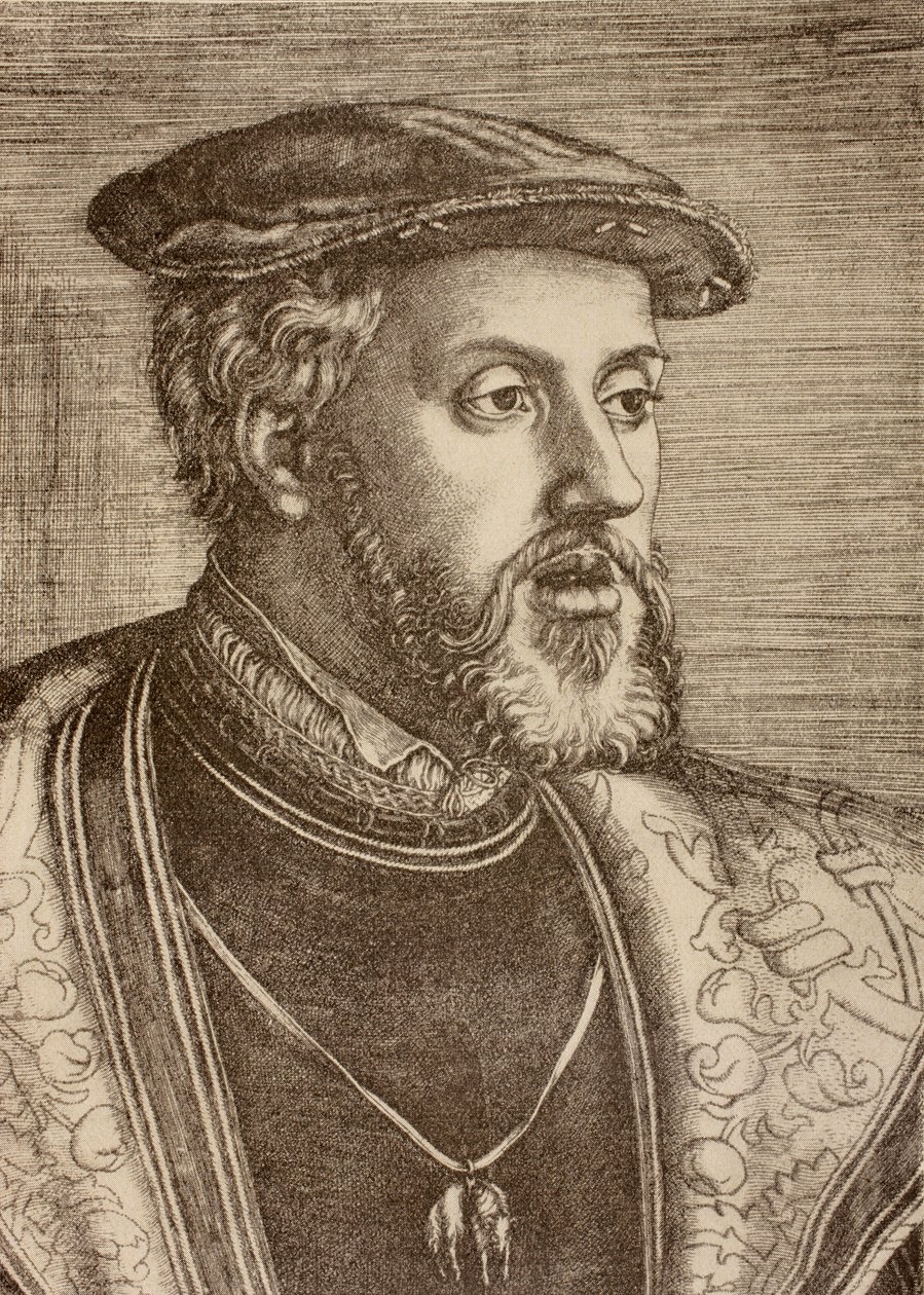 Retrato de Charles Quint, publicado em 1920 (litho) de Barthel (after) Beham