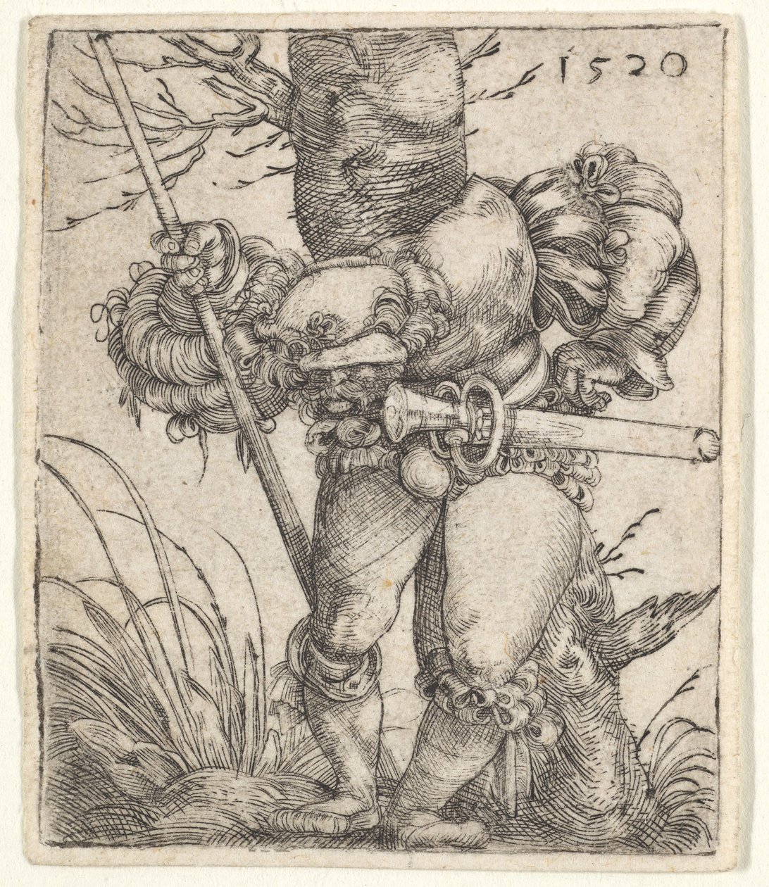 Soldado dobrado encostado a uma árvore, 1520. de Barthel Beham