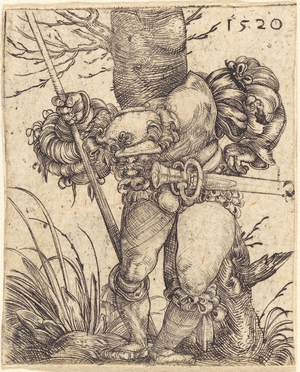 Soldado de infantaria na frente de uma árvore de Barthel Beham