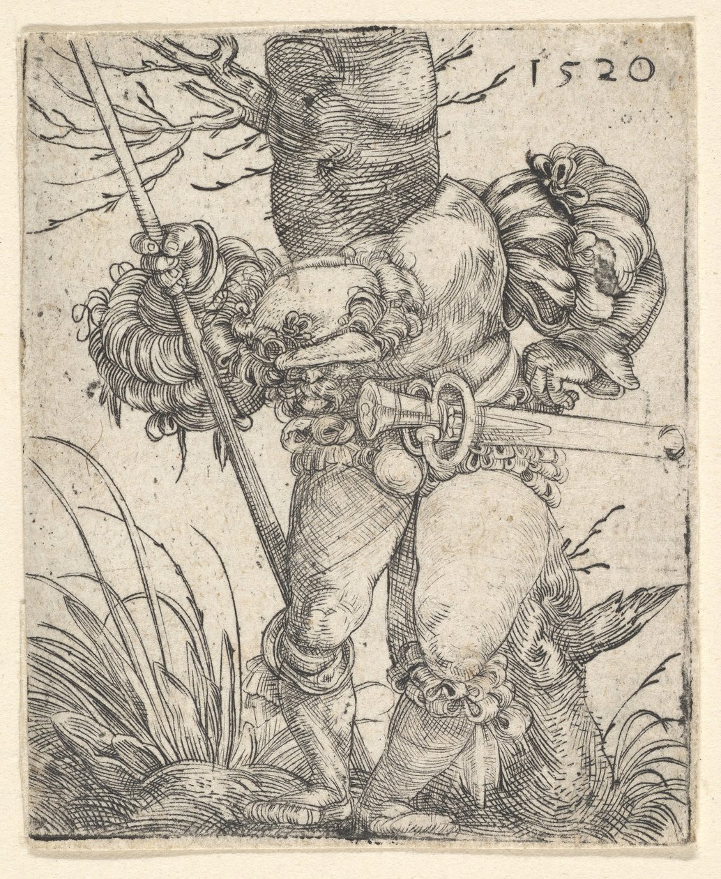 Soldado de infantaria na frente de uma árvore, meados do século XVII. de Barthel Beham