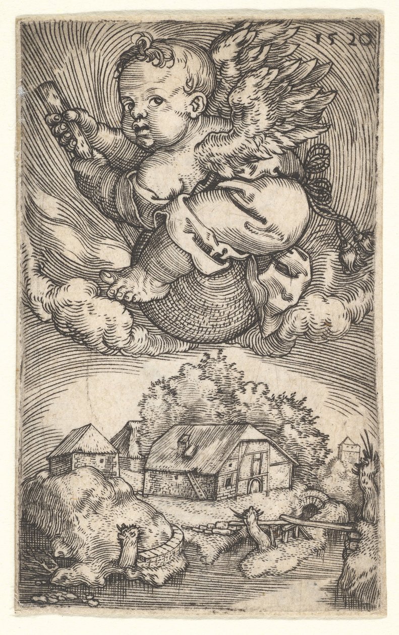 Gênio em um globo flutuando no ar, meados do século XVII. de Barthel Beham