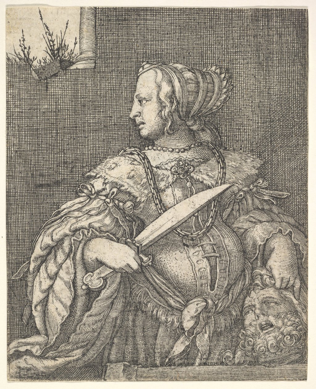 Judith, com metade do comprimento e perfil à esquerda, uma espada na mão direita e na cabeça de Holo. de Barthel Beham