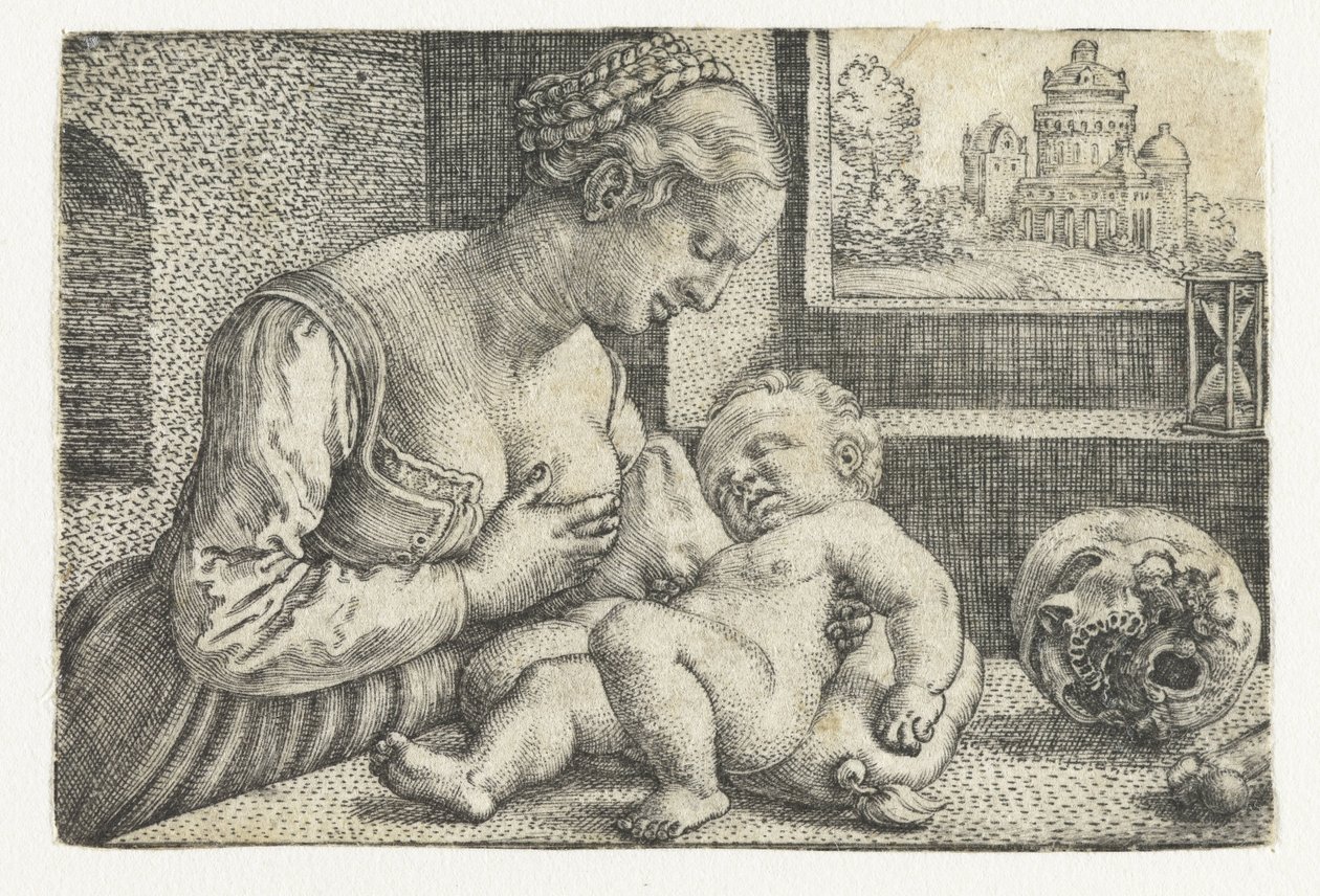 Maria com criança ao peito e crânio de Barthel Beham