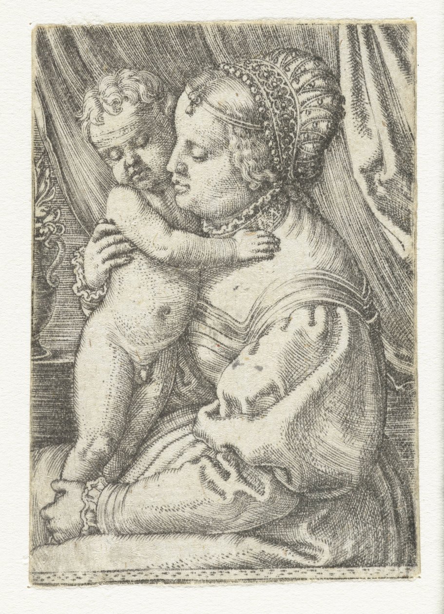 Maria sentada com uma criança de pé no colo de Barthel Beham