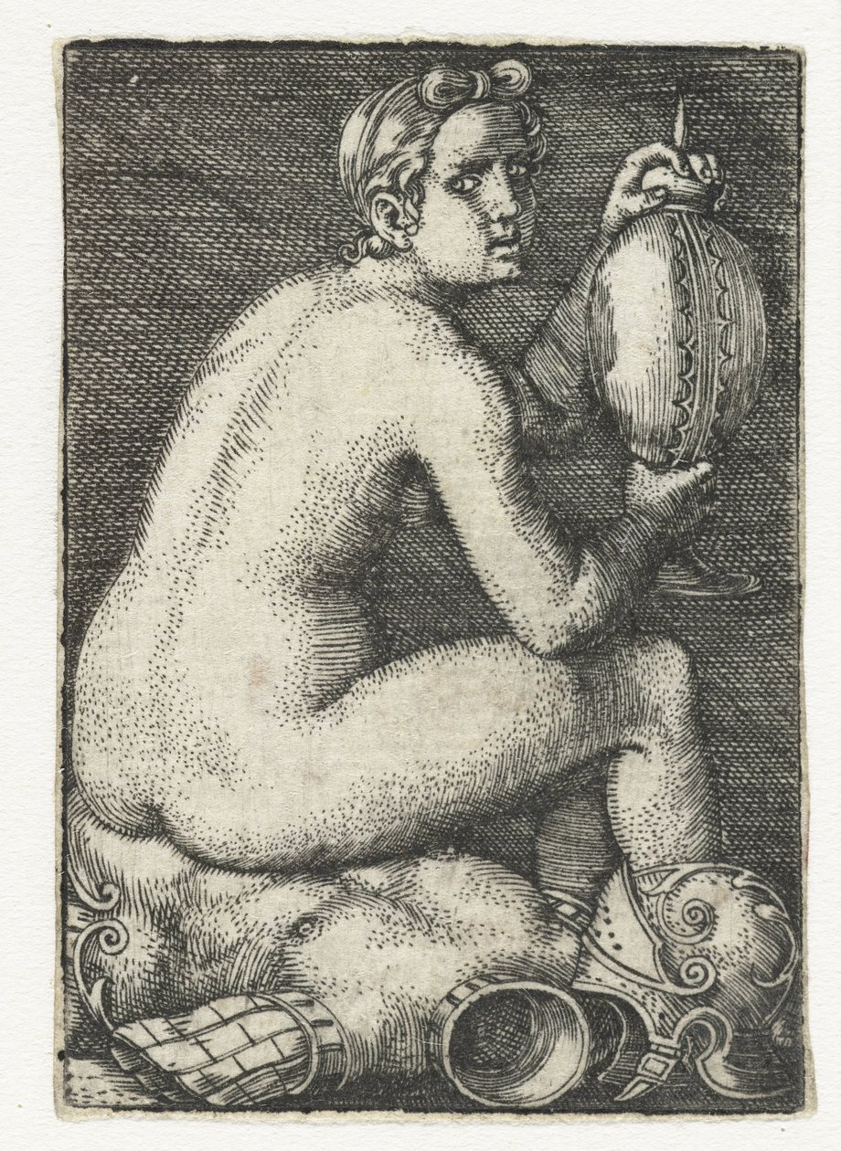 Mulher nua sentada na armadura de Barthel Beham