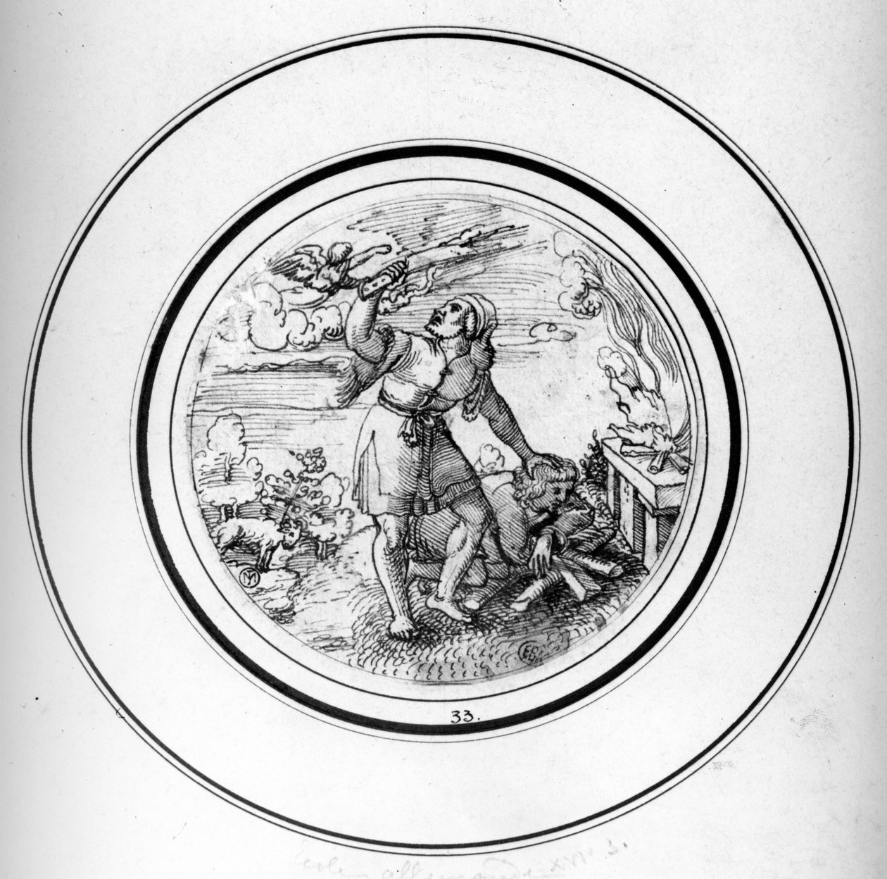 O Sacrifício de Isaac (caneta e tinta) de Barthel Beham