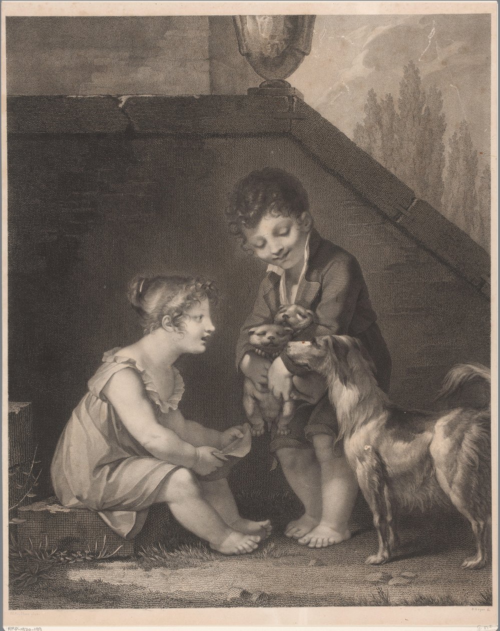 Duas crianças com cães
Oh, les jolis petits chiens de Barthélémy Joseph Fulcran Roger