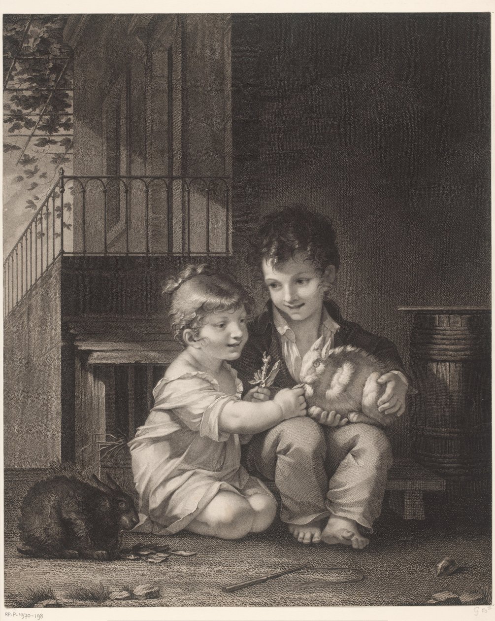 Duas crianças com coelhos
Mange mon petit, mangue de Barthélémy Joseph Fulcran Roger