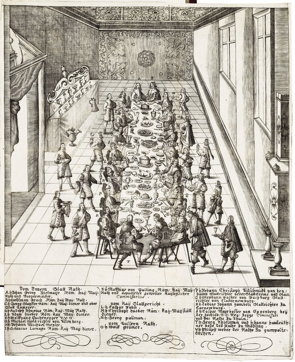 Refeição festiva por ocasião do juramento de fidelidade recebido por Fernando IV (1633 -1654) Rei dos Romanos, Rei da Hungria e Rei da Boêmia em 5 de setembro de 1651 em Viena de Bartholomäus Kilian