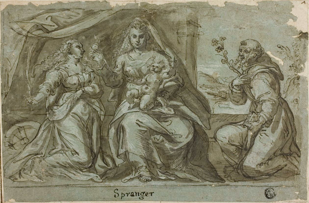 Madonna e Criança com Santos Catherine e Dominic de Bartholomaeus Spranger