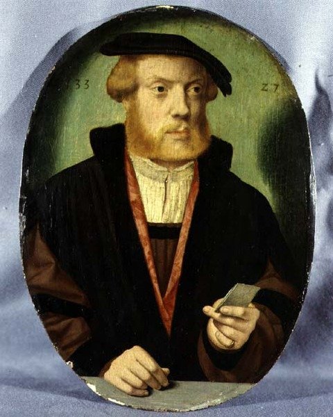Um retrato de um jovem vestindo um cabo forrado de peles de Bartholomaeus the Elder Bruyn