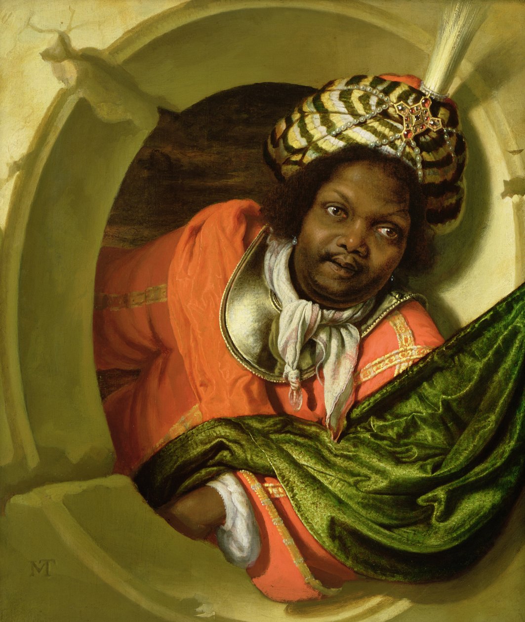 Retrato, de, um, mouro, segurando, um, bandeira, em, um, janela de Bartholomaus Maton