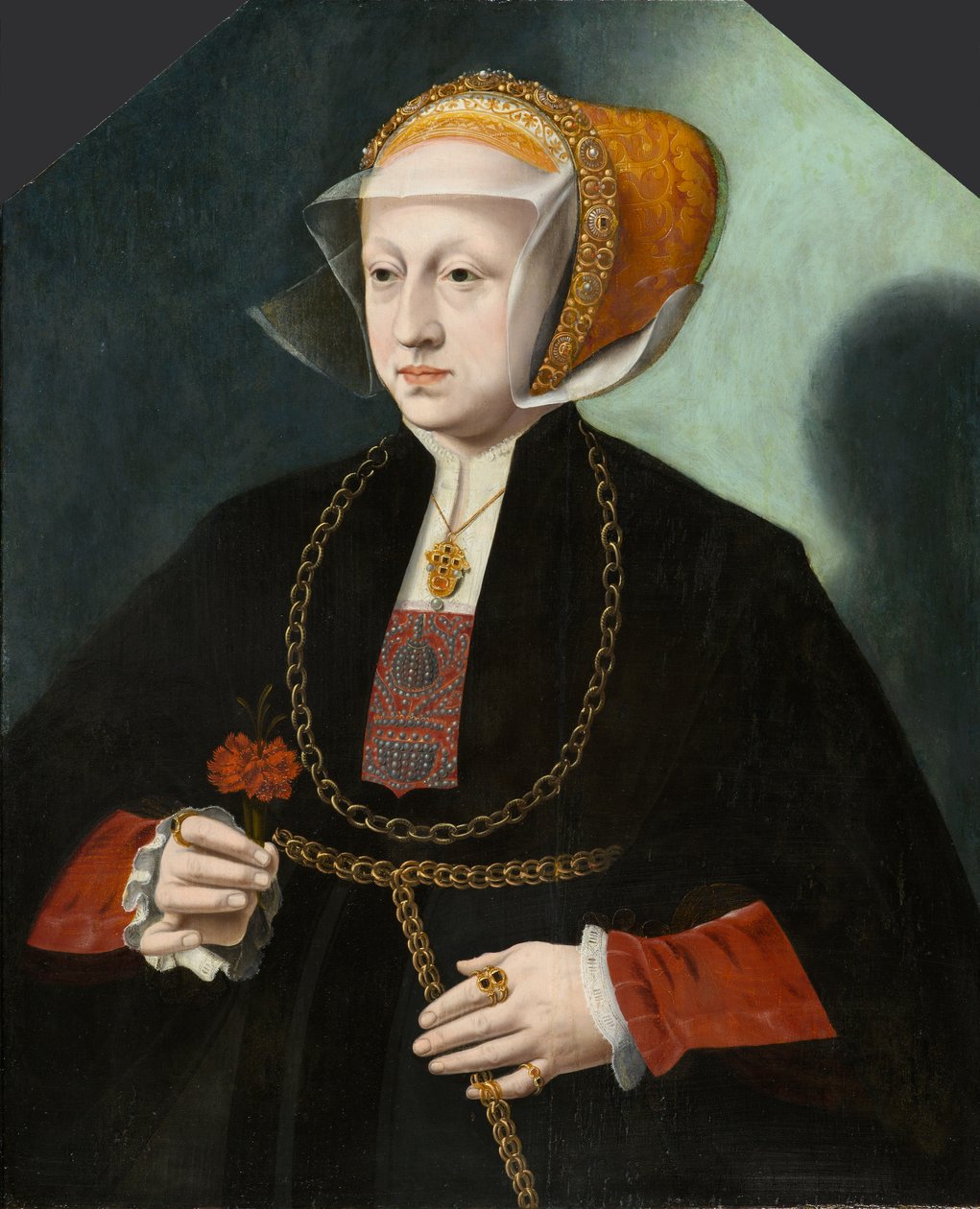 Retrato da esposa de Heinrich Crüdener, cerca de 1580-1590 (óleo no painel) de Bartholomaus the Younger Bruyn