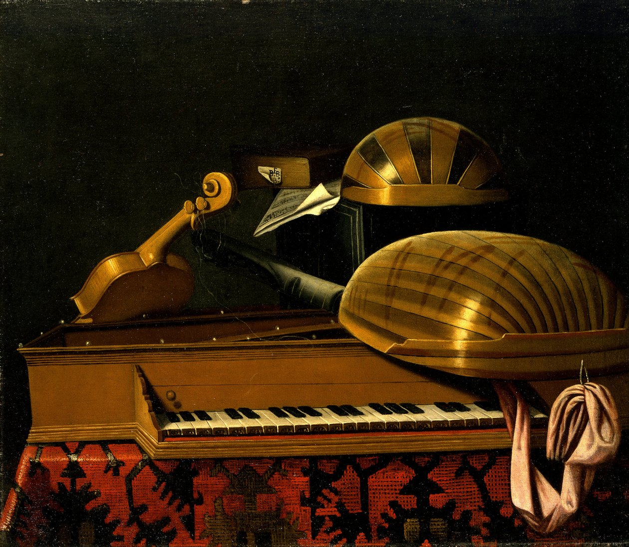 Ainda vida com instrumentos musicais e livros de Bartholomeo Bettera