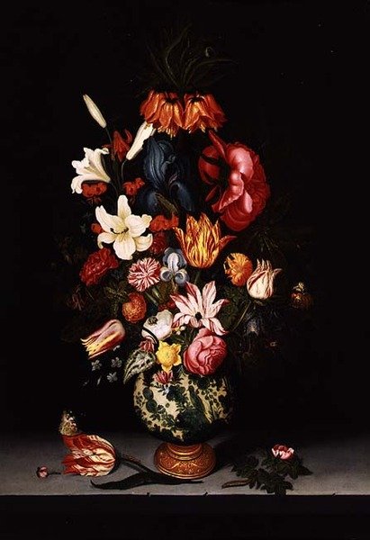 Ainda vida de flores em uma borda de pedra de Bartholomeus Assteyn