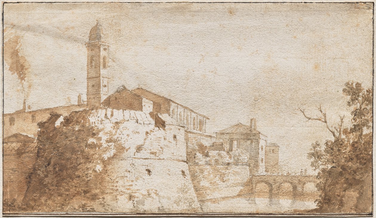 Uma Vista de Bracciano com a Igreja de S. Maria Assunta de Bartholomeus Breenberg