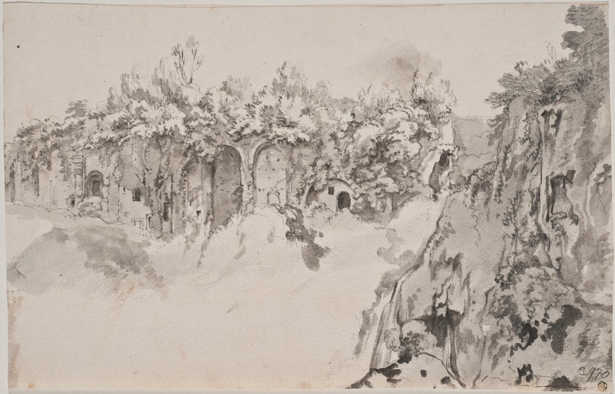 Ravina com grutas muradas de Bartholomeus Breenbergh